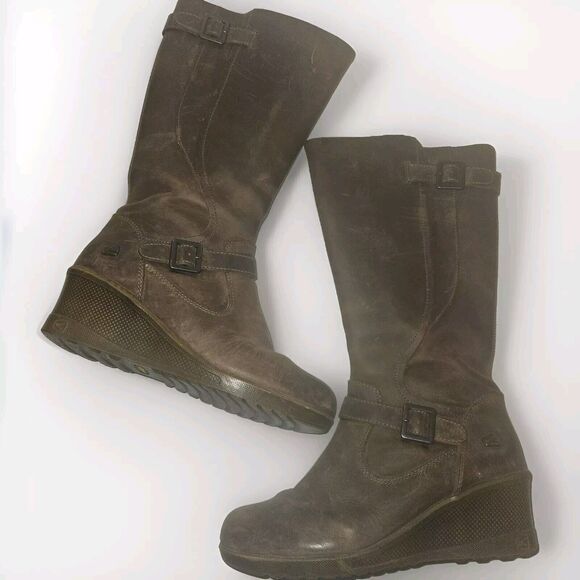 KEEN Leather Boots Womens Size 8 Scots Tall Wedge 1013740 Brown Zip $180 - Picture 8 of 9
